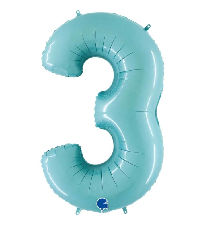 40" Grabo Pastel Blue Number 3 Foil Balloon
