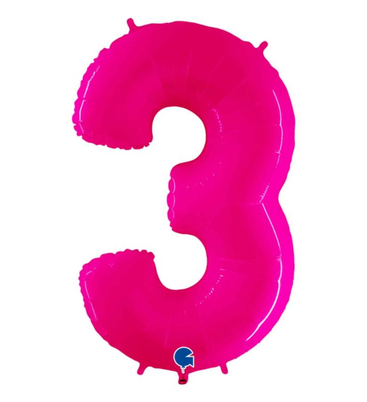 40" Grabo Pink Fluo Number 3 Foil Balloon