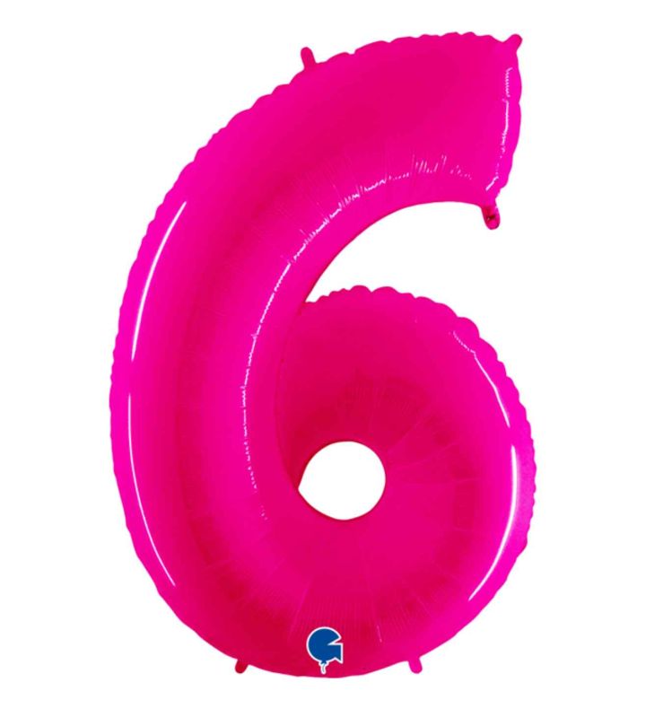 40" Grabo Pink Fluo Number 6 Foil Balloon