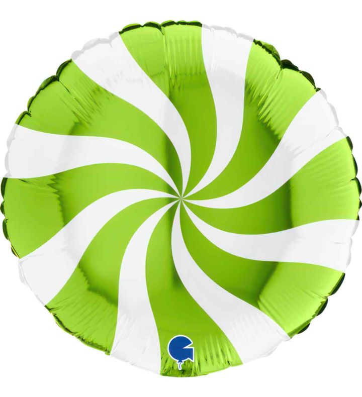 18" Grabo Swirly White-Lime Green Round Foil Balloon