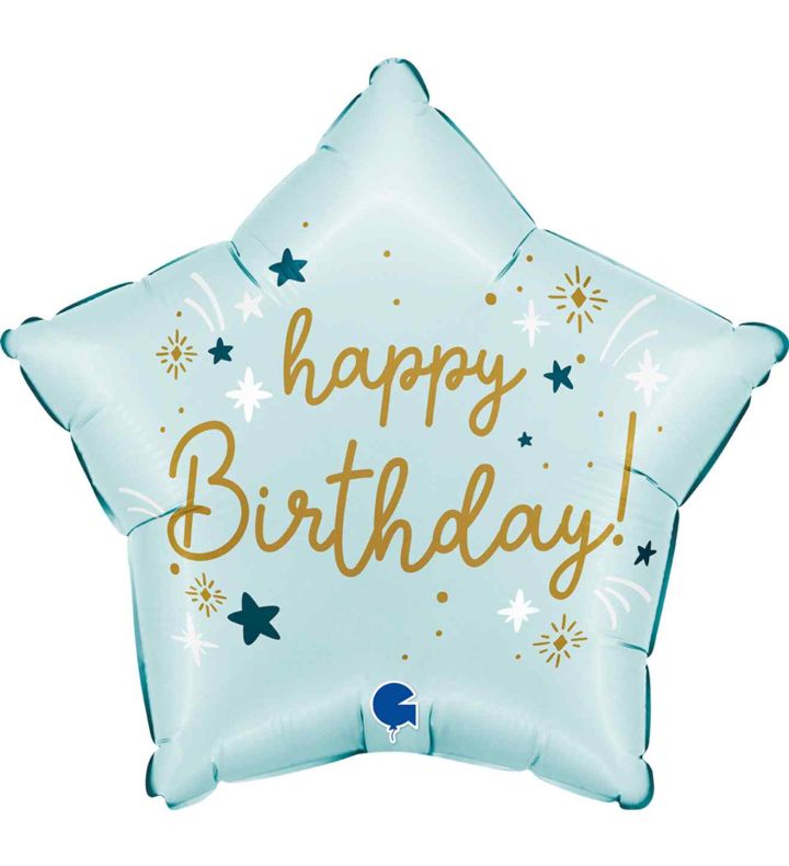 18" Grabo Blue Birthday Star Foil Balloon