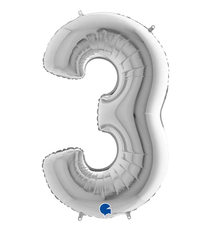 40" Grabo Silver Number 3 Foil Balloon