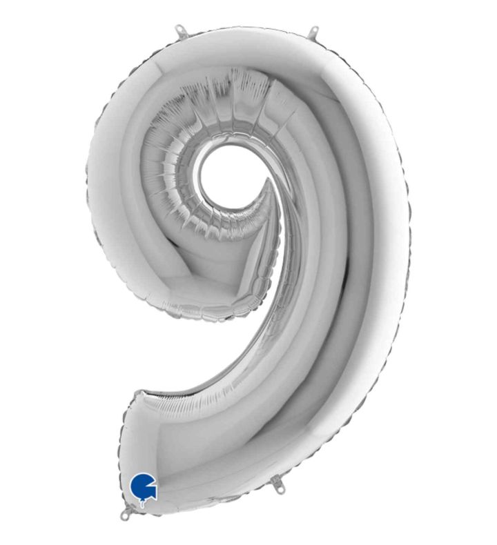 40" Grabo Silver Number 9 Foil Balloon