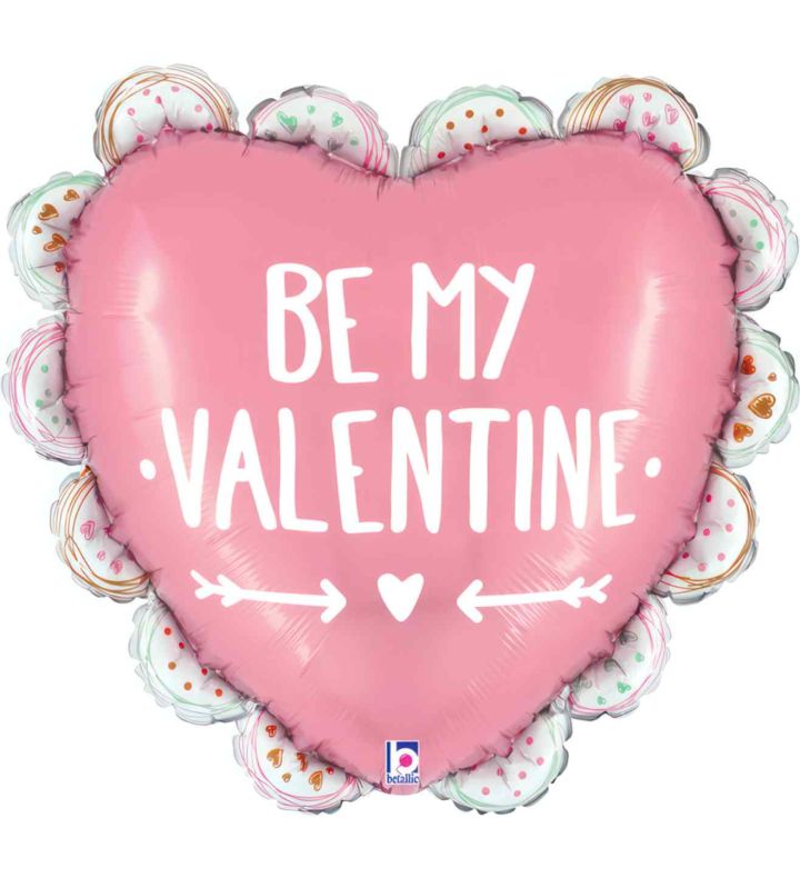 29" Betallic Valentine Doodle Ruffled Heart Foil Balloon