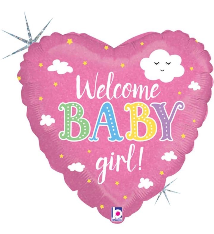 18" Betallic Welcome Baby Girl Heart