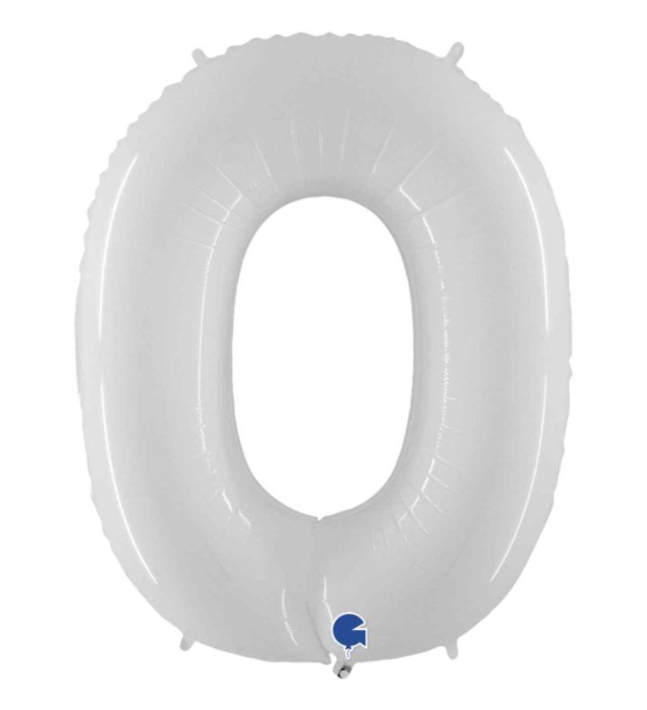 40" Grabo White Fluo Number 0 Foil Balloon