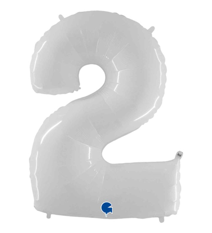 40" Grabo White Fluo Number 2 Foil Balloon