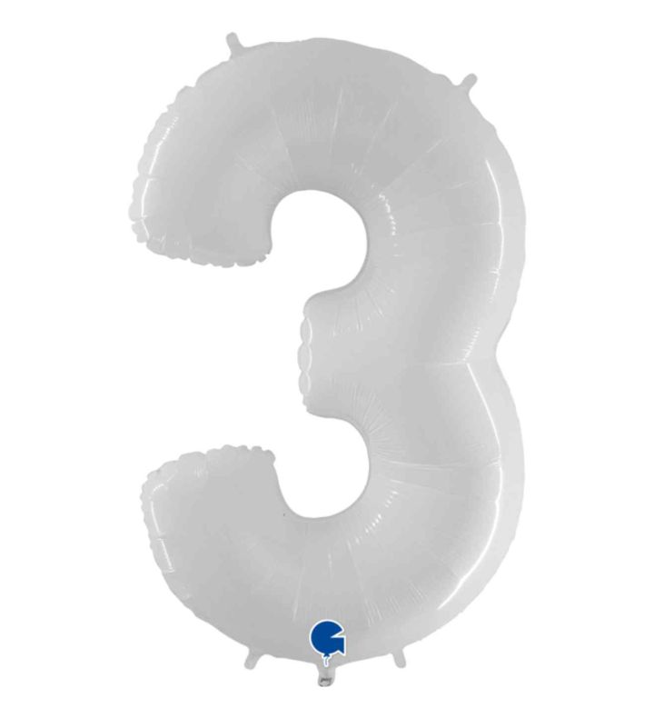 40" Grabo White Fluo Number 3 Foil Balloon