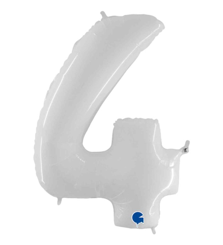 40" Grabo White Fluo Number 4 Foil Balloon