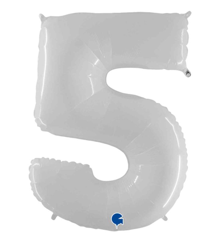 40" Grabo White Fluo Number 5 Foil Balloon