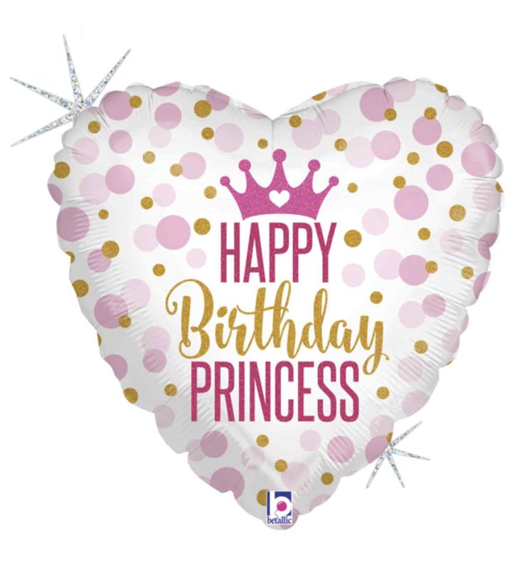18" Betallic Glitter Birthday Princess Heart