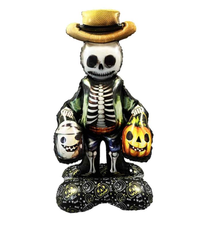 Halloween Skeleton with Spooky Candy Buckets 44" x 23" Foil Balloon