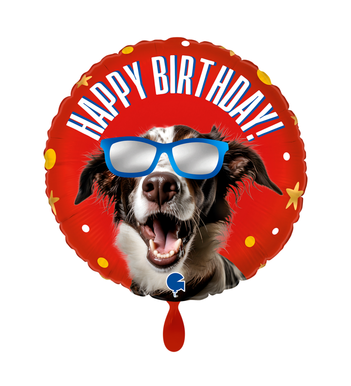 Happy Birthday Dog with Reflective Sunglasses Round Foil Balloon 18"