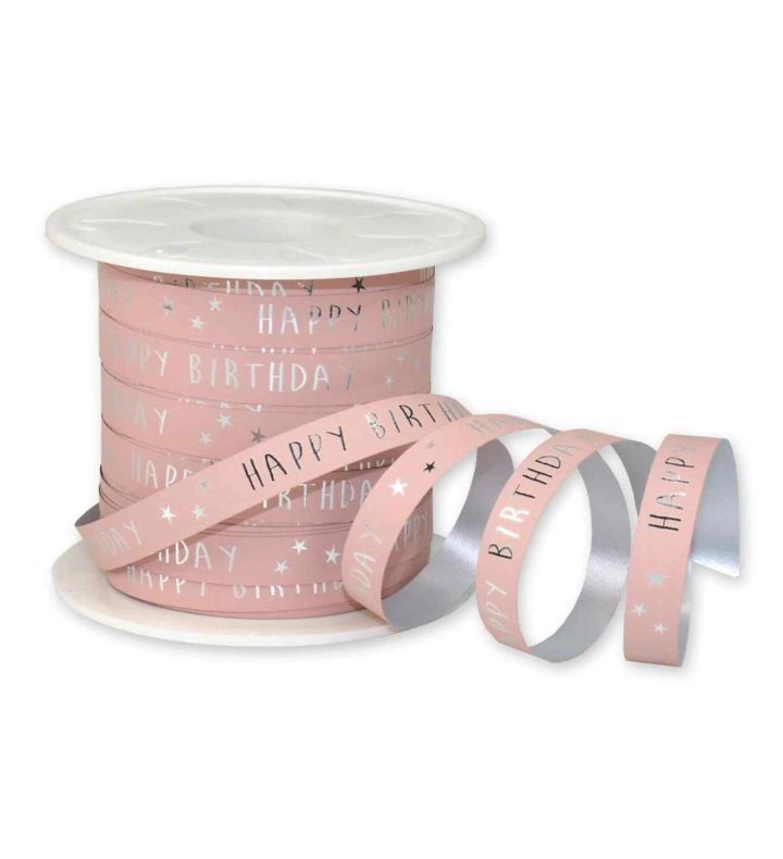 Happy Birthday 10mm x 100mm Ribbon Dusty Rose
