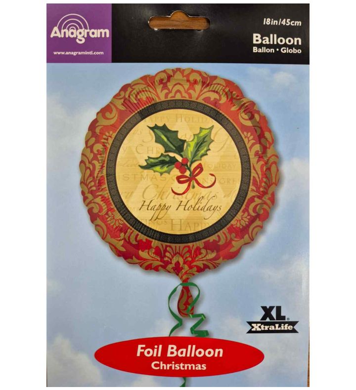 17" Anagram Happy Holidays Holly Foil Balloon