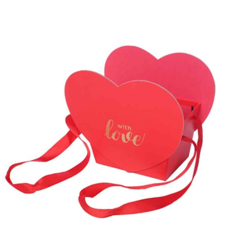 Heart Shaped Flower Box With Handles Red/Gold With Love