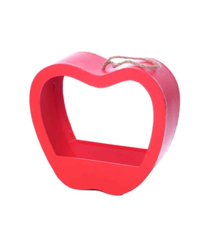 Heart 24cm Shaped Open Flower Box With Rope Hanger Red