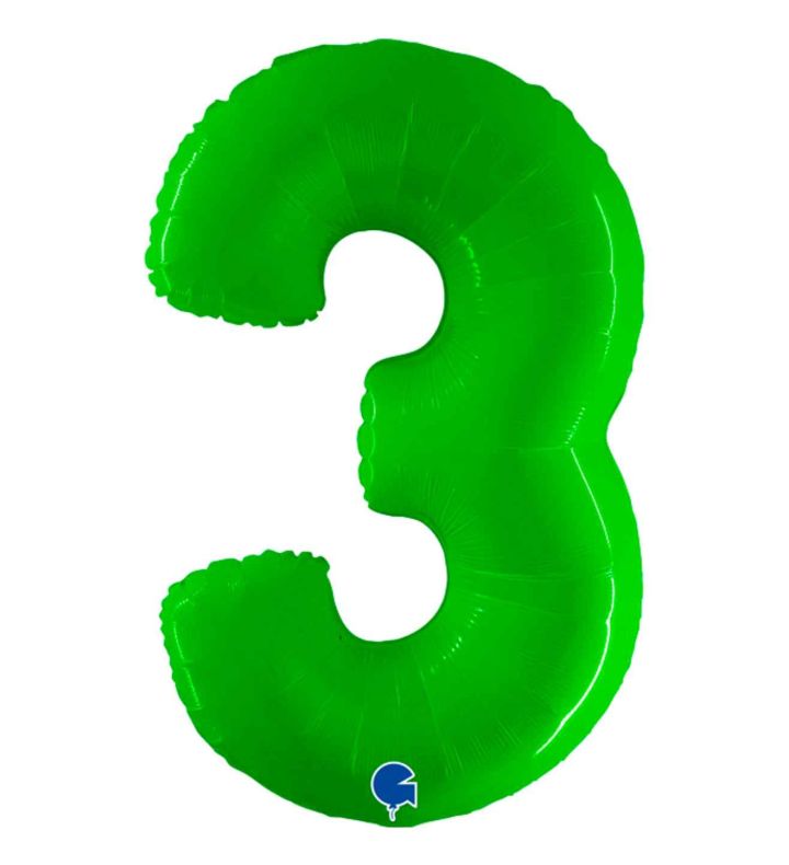 40" Grabo Lime Fluo Number 3 Foil Balloon