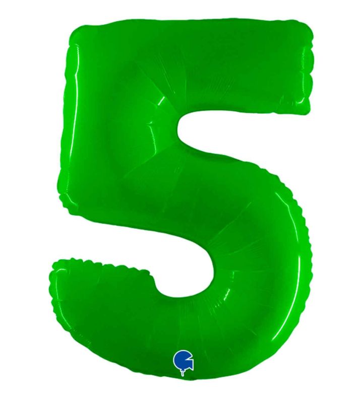 40" Grabo Lime Fluo Number 5 Foil Balloon