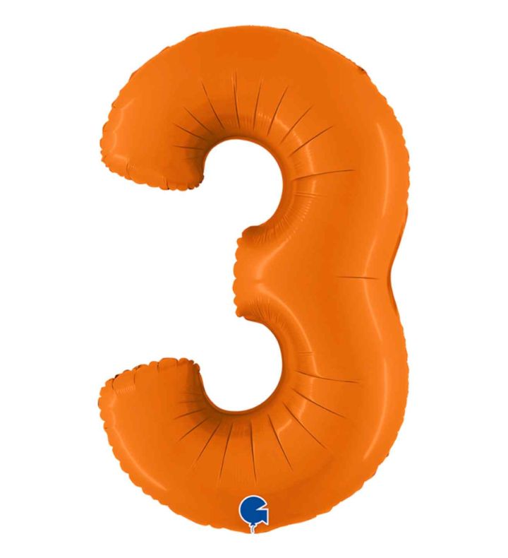 40" Grabo Matte Orange Number 3 Foil Balloon