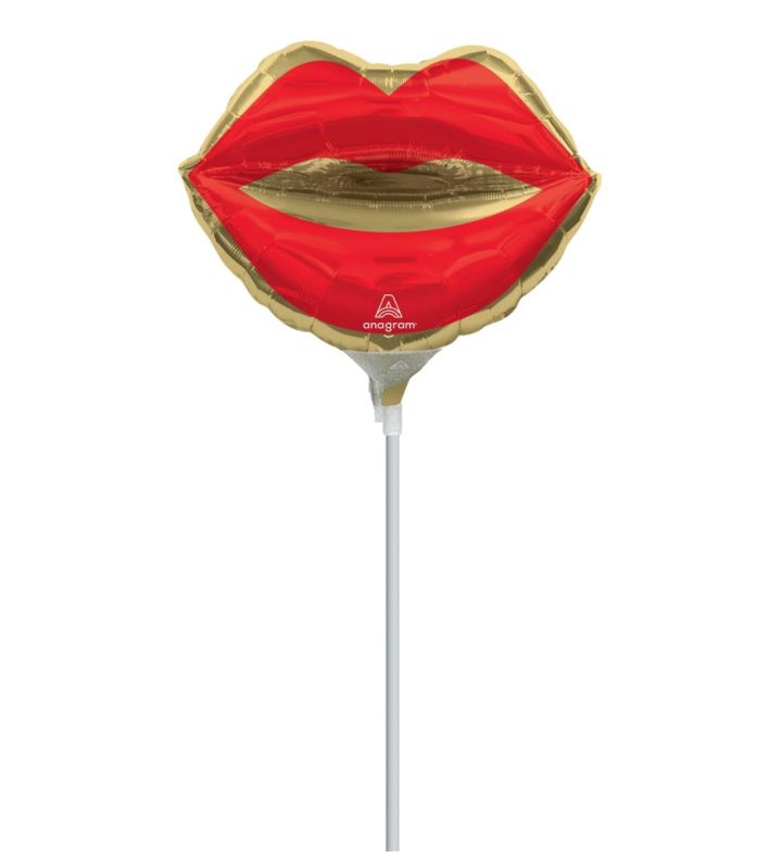 Mini Kiss Lips Red and Gold Foil Balloon