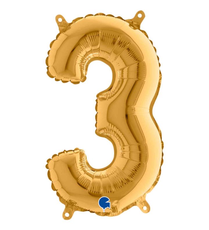 14" Gold Number 3 Grabo Foil Balloon