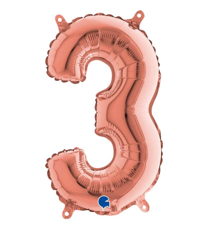 14" Rose Gold Number 3 Grabo Foil Balloon