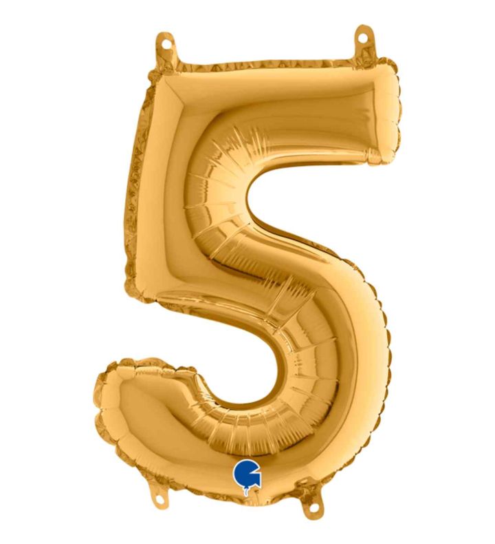 14" Gold Number 5 Grabo Foil Balloon