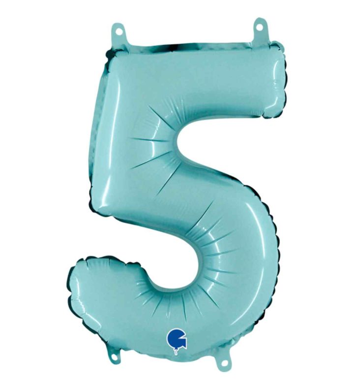14" Pastel Blue Number 5 Grabo Foil Balloon