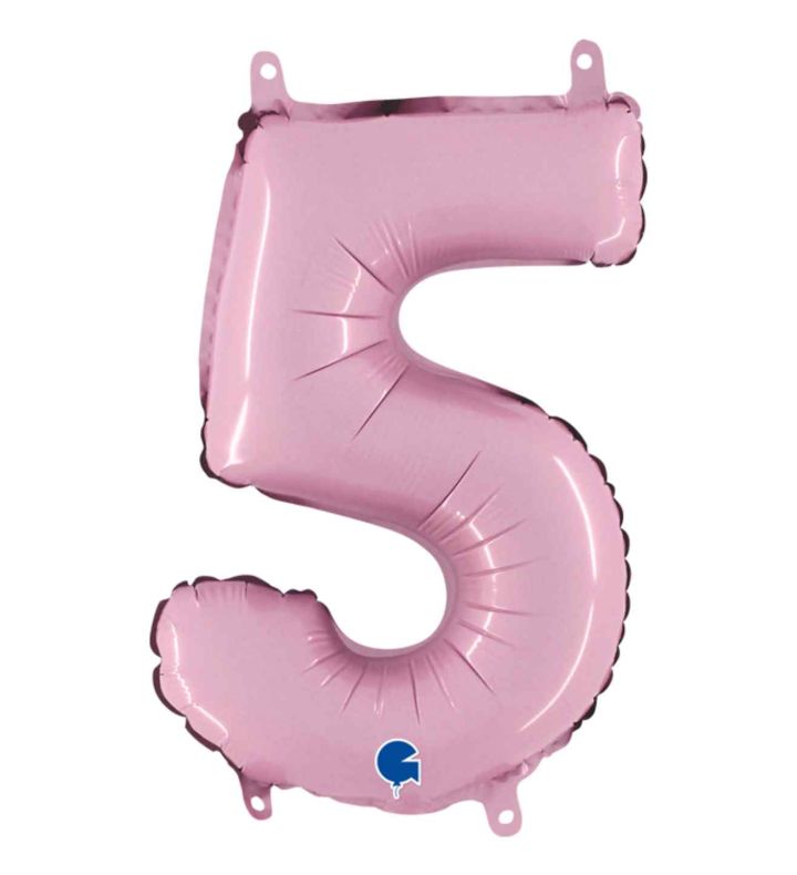 14" Pastel Pink Number 5 Grabo Foil Balloon