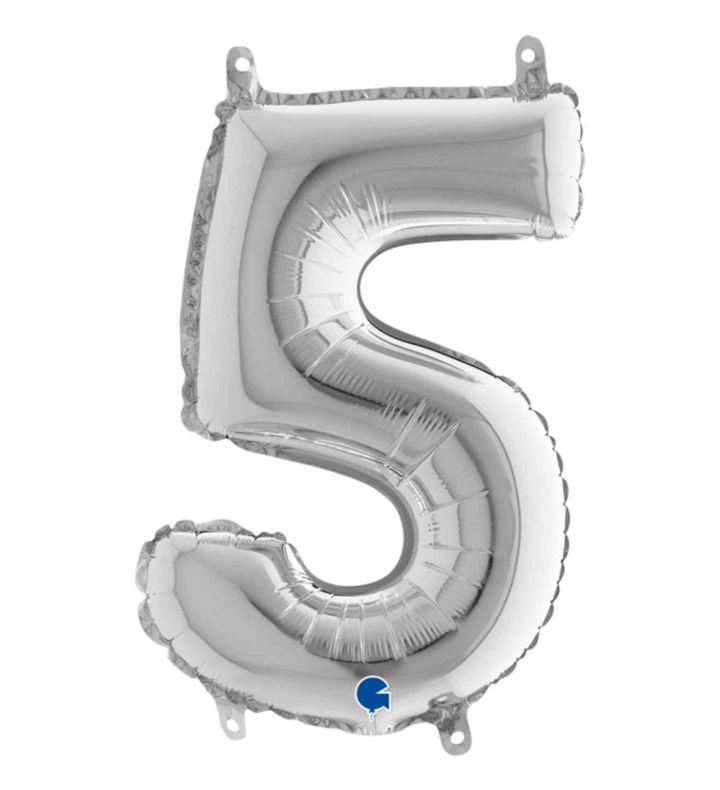 14" Silver Number 5 Grabo Foil Balloon
