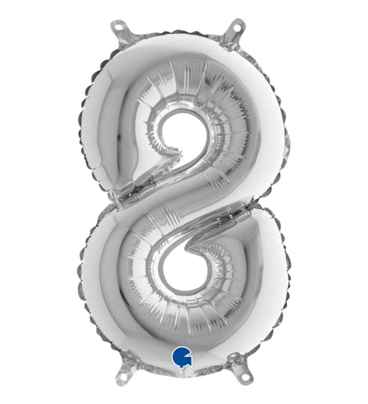14" Silver Number 8 Grabo Foil Balloon