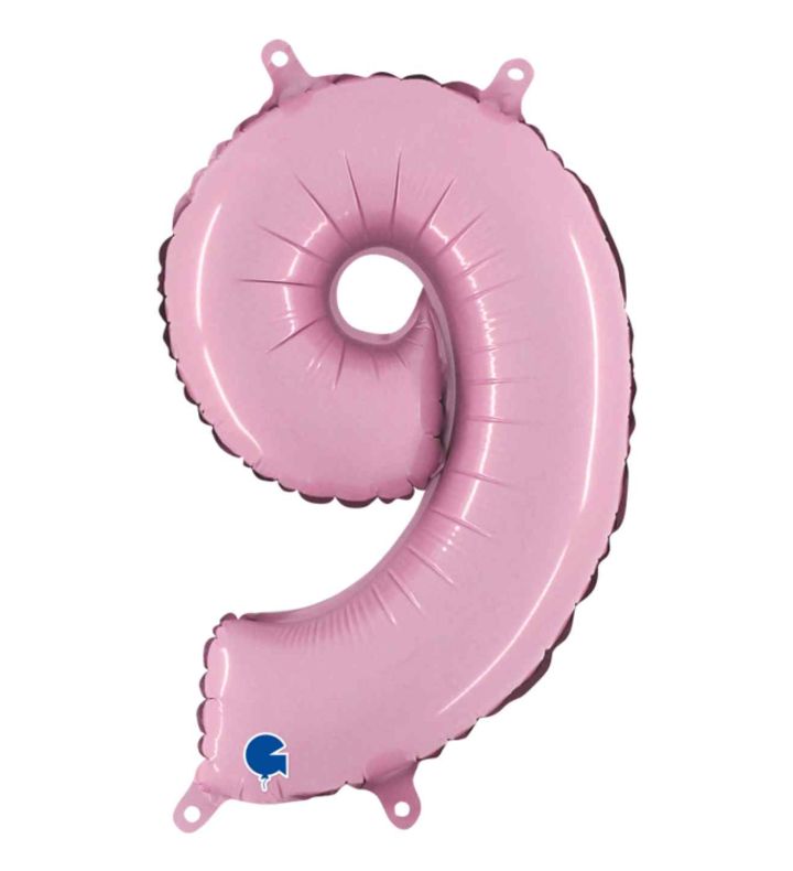14" Pastel Pink Number 9 Grabo Foil Balloon