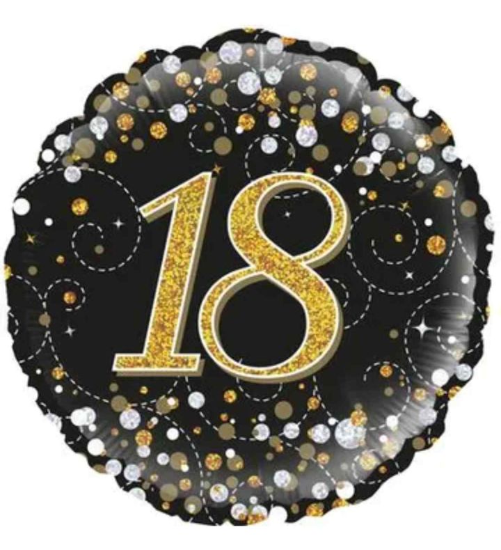 18" Oaktree Sparkling Fizz 18th Birthday Black/Gold Round Foil Balloon