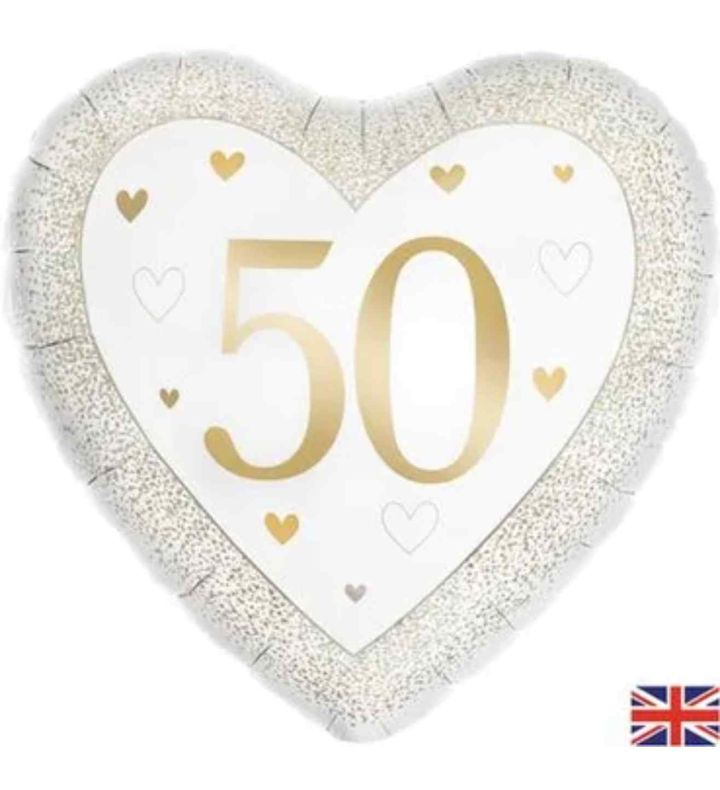 18" Oaktree Happy 50th Anniversary Heart Gold Foil Balloon