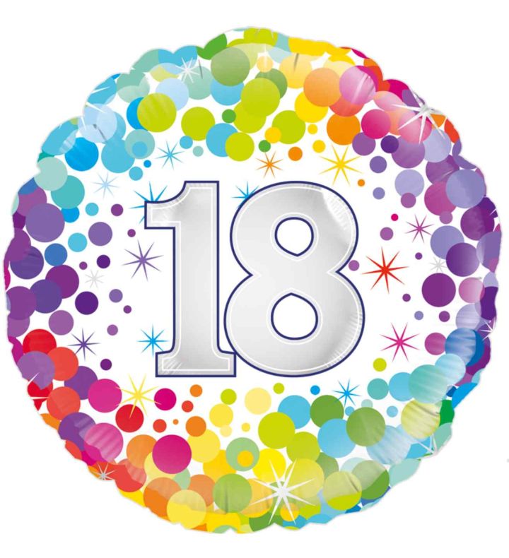 18" Oaktree 18th Birthday Colourful Confetti Round Foil Balloon