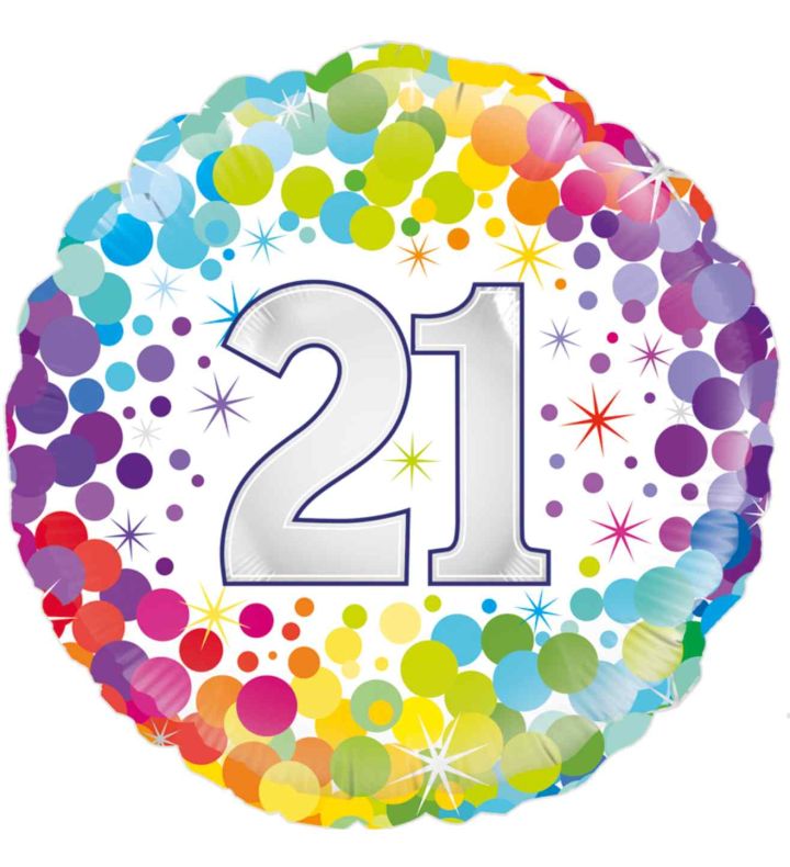 18" Oaktree 21st Birthday Colourful Confetti Round Foil Balloon