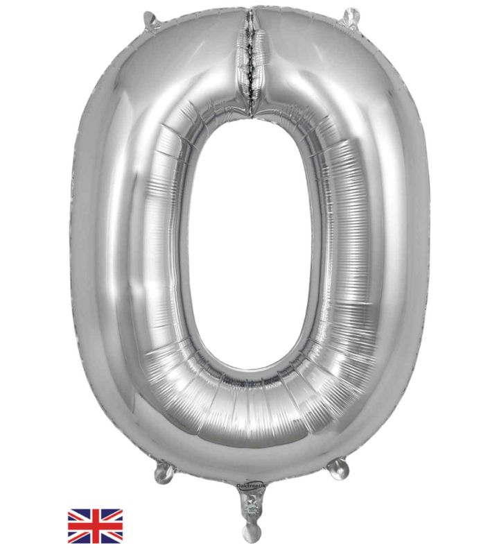 34" Silver Number 0 Oaktree Foil Balloon