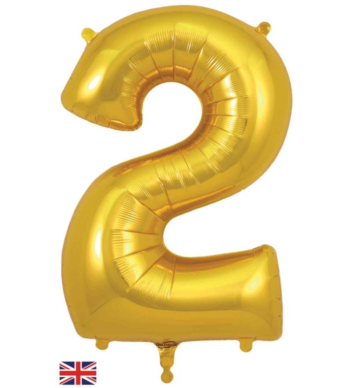 34" Gold Number 2 Oaktree Foil Balloon