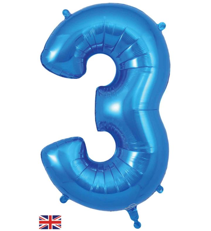 34" Blue Number 3 Oaktree Foil Balloon