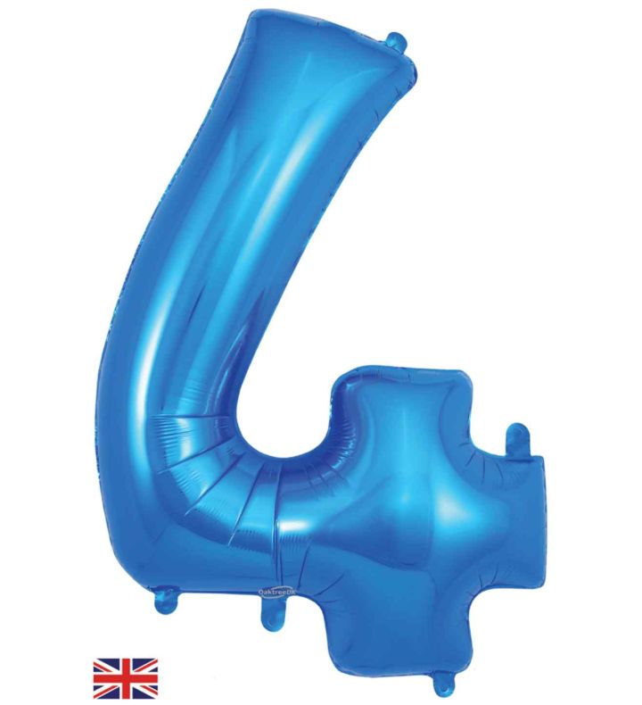 34" Blue Number 4 Oaktree Foil Balloon
