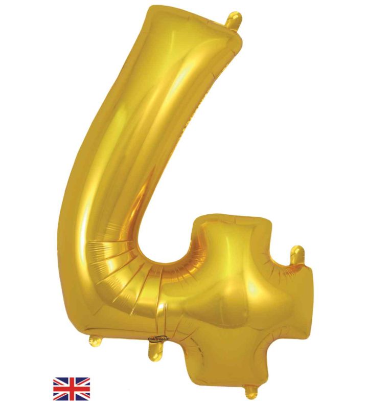 34" Gold Number 4 Oaktree Foil Balloon