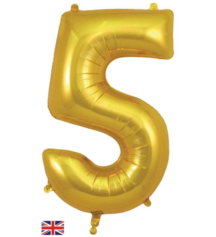 34" Gold Number 5 Oaktree Foil Balloon