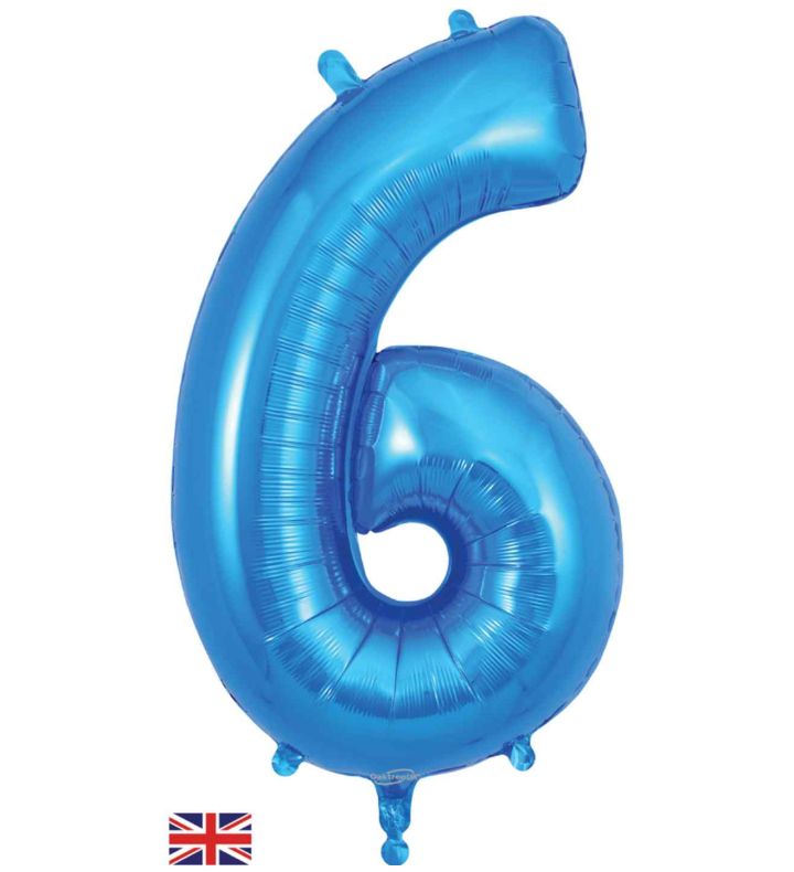 34" Blue Number 6 Oaktree Foil Balloon