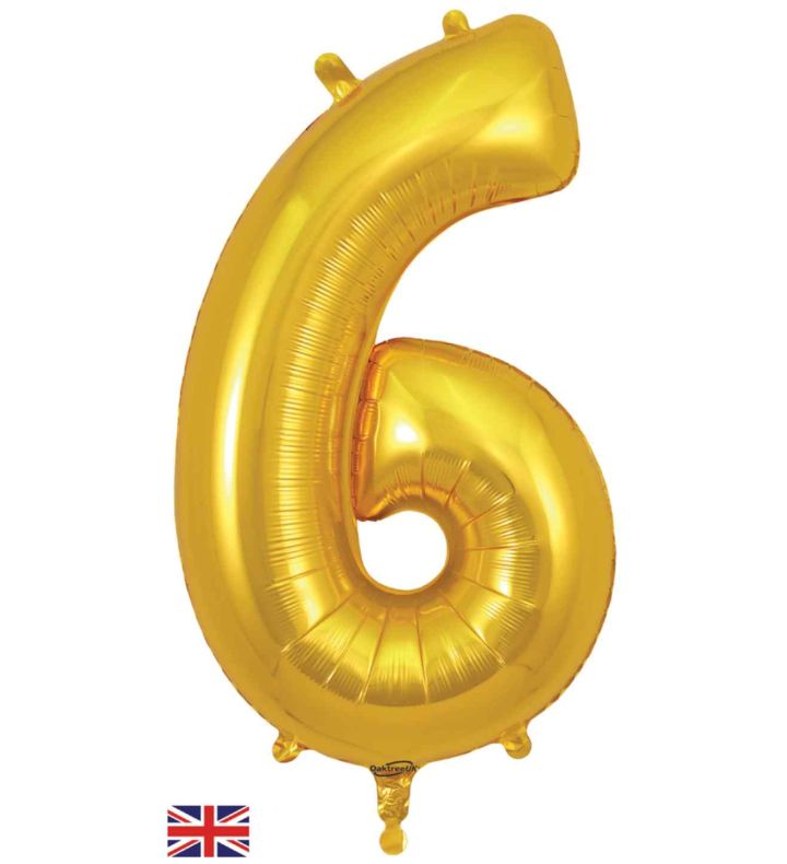34" Gold Number 6 Oaktree Foil Balloon