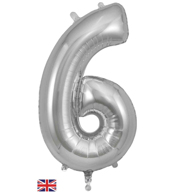 34" Silver Number 6 Oaktree Foil Balloon