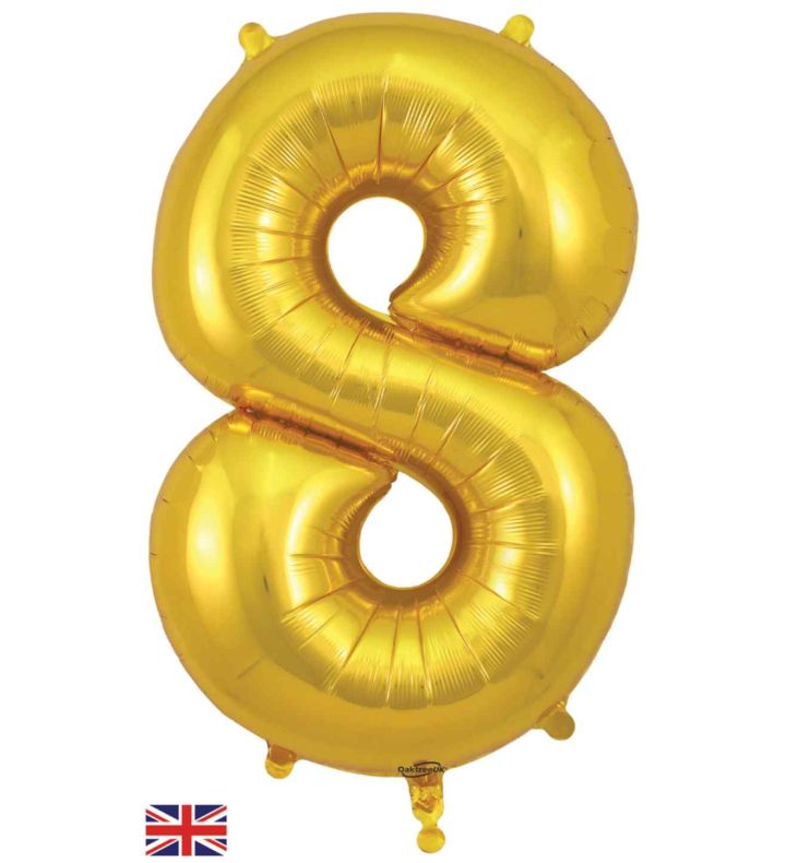 34" Gold Number 8 Oaktree Foil Balloon