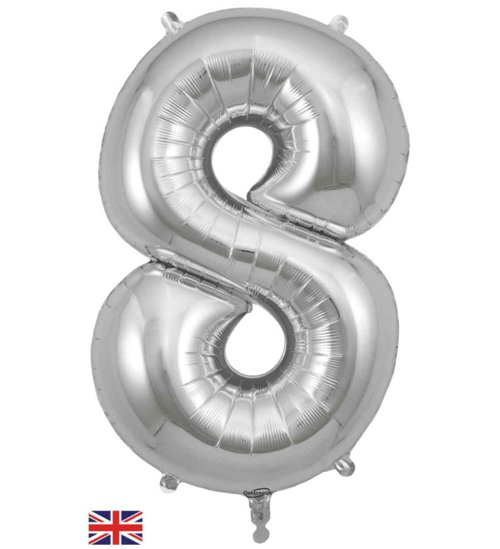 34" Silver Number 8 Oaktree Foil Balloon