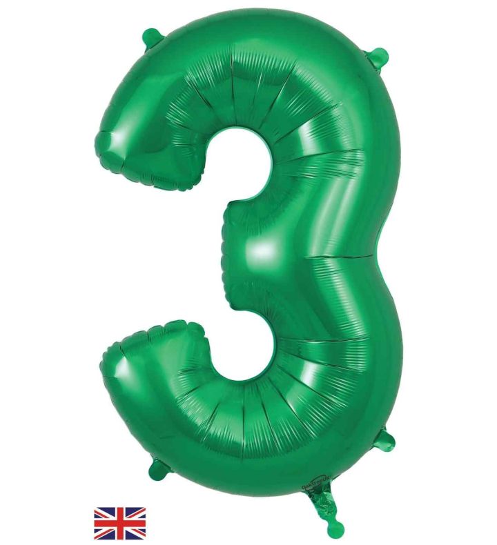 34" Green Number 3 Oaktree Foil Balloon