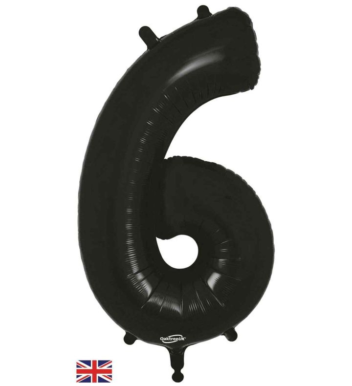 34" Black Number 6 Oaktree Foil Balloon